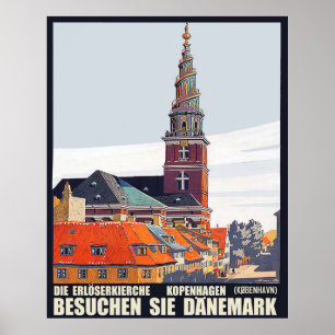 Póster Copenhague, Dinamarca. Casas en el centro de la ci