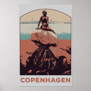Póster Copenhague Dinamarca, la estatua de la Sirenita