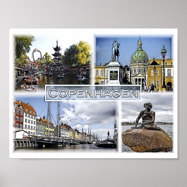 Póster Copenhague - Dinamarca - Mosaico - (Frente)