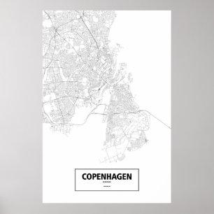 Póster Copenhague, Dinamarca (negro en blanco)
