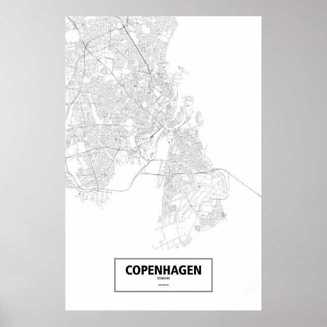 Póster Copenhague, Dinamarca (negro sobre blanco) (Frente)