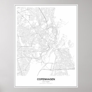 Póster Copenhague, Dinamarca Poster de mapas Minimalistas