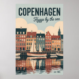 Póster Copenhague Dinamarca Retro Silueta Urbana Paisaje 