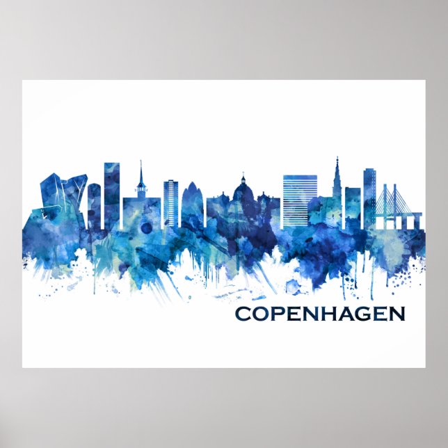Póster Copenhague Dinamarca Skyline Blue (Frente)