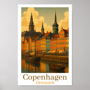 Póster Copenhague Dinamarca viajes retro