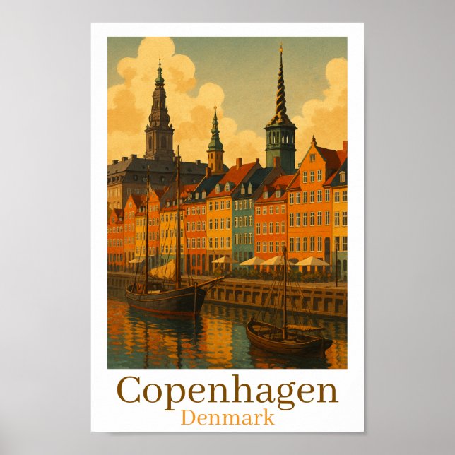 Póster Copenhague Dinamarca viajes retro (Frente)