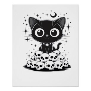 Póster Copia de Cráneos de Gatos Gótico Negro Gatito Lind