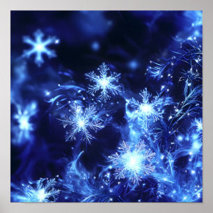 Póster Copo de Nieve Azul Brillo Invernal