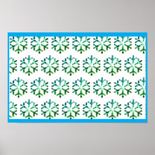 Póster Copo de Nieve Azul y Verde en una Pared de Navidad