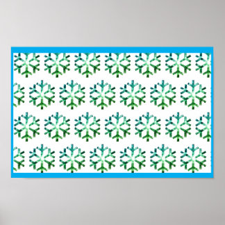 Póster Copo de Nieve Azul y Verde en una Pared de Navidad