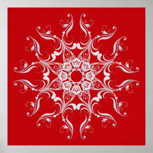 Póster Copo de nieve barroco rojo del estilo