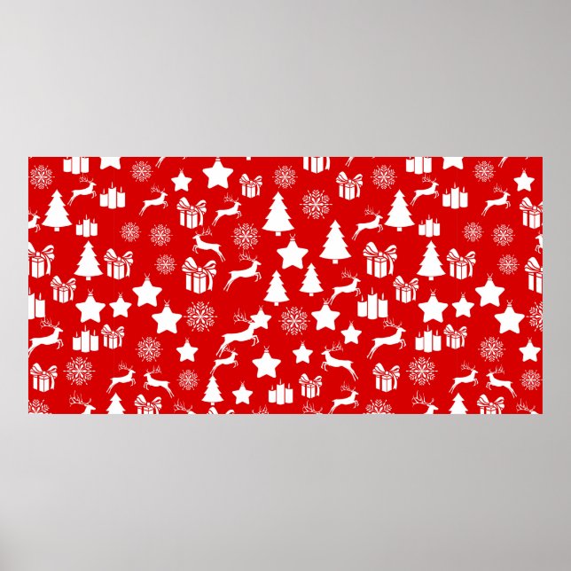 Póster Copo de nieve blanco de Navidad sobre fondo rojo a (Frente)