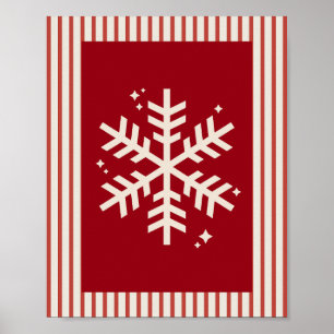 Póster Copo de nieve rojo rayado