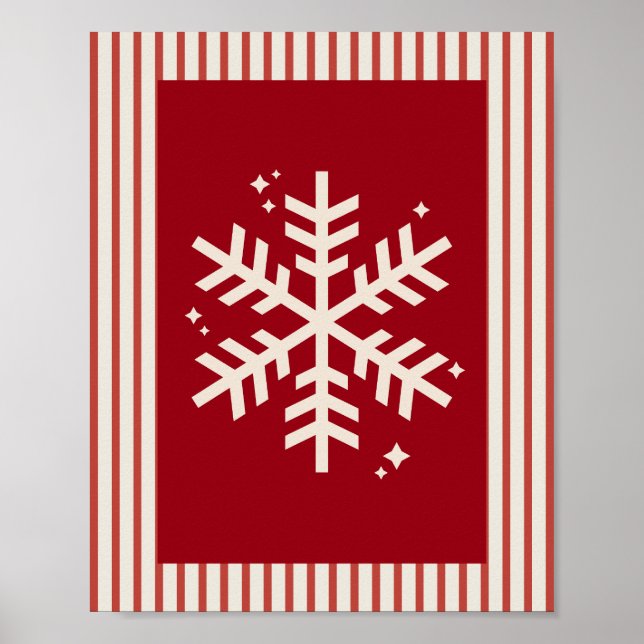 Póster Copo de nieve rojo rayado (Frente)