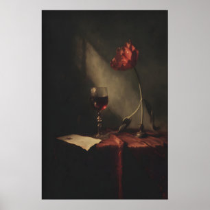 Póster Copo de Vino de Tulipán Rojo Gótico Imprimible Bod