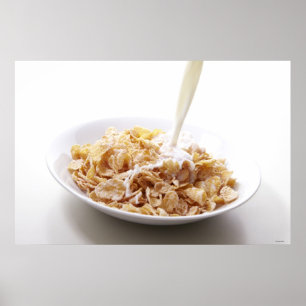 Póster Copos de maíz y leche