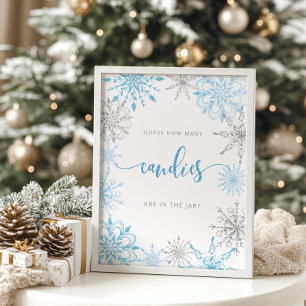 Póster Copos de nieve azul plateado Adivinen cuántos cara