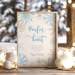 Póster Copos de nieve azules de plata Rifa de pañales