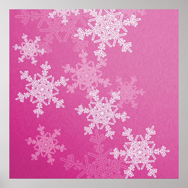 Póster Copos de nieve de Navidades blancos y rosados (Frente)