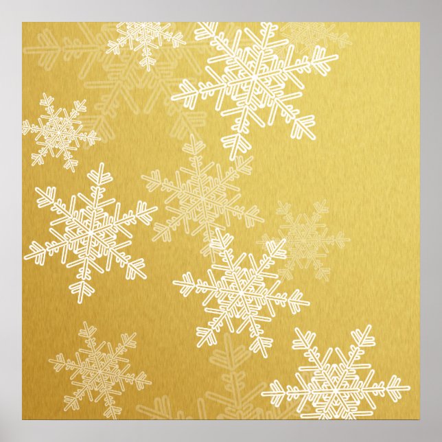 Póster Copos de nieve de Navidades dorados y blancos (Frente)