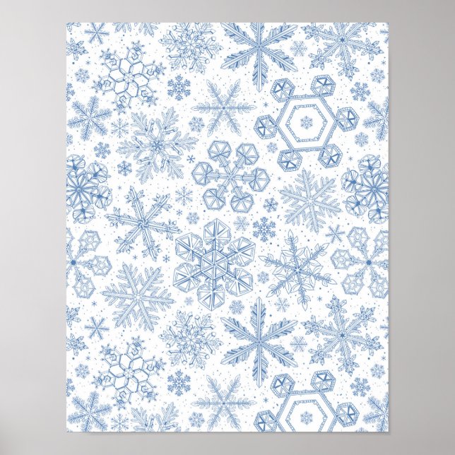 Póster Copos de nieve grises en blanco roto (Frente)