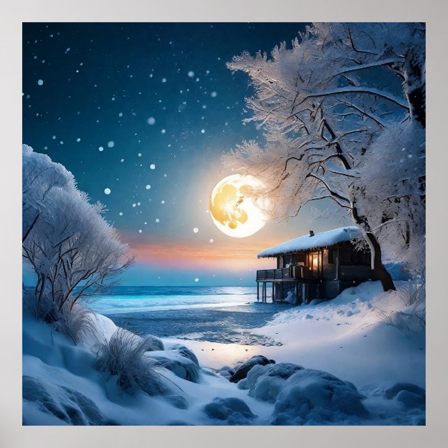 Póster Copos de nieve Luna llena (Frente)