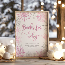 Póster Copos de nieve rosados de plata Libros para bebé
