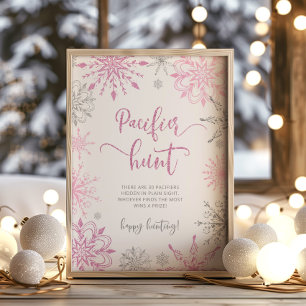 Póster Copos de nieve rosados de plata Poster de caza del