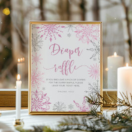 Póster Copos de nieve rosados de plata Rifa de pañales