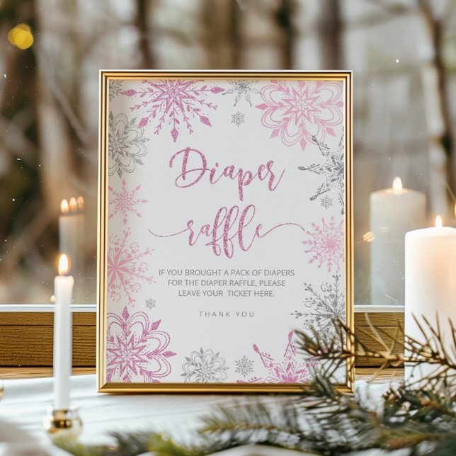 Póster Copos de nieve rosados de plata Rifa de pañales (Subido por el creador)