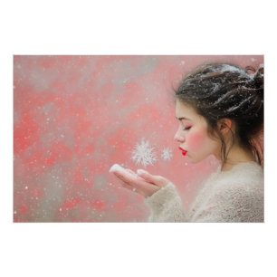 Póster Copos de nieve soplando