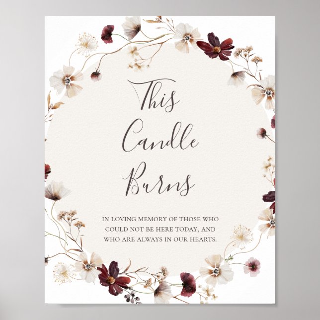 Póster Copper Burgundy Wildflower This Candle Burns Sign (Frente)