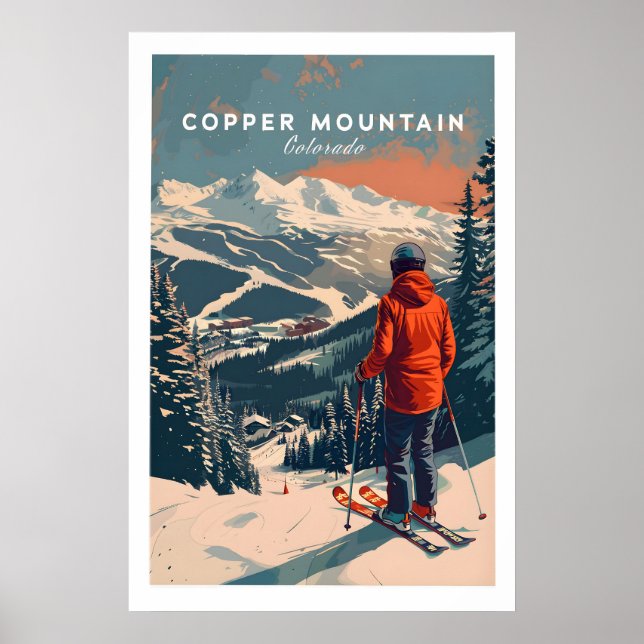 Póster Copper Mountain Travel Poster Skiing Into Sunset 1 (Frente)
