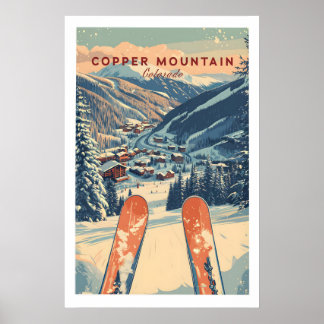 Póster Copper Mountain Travel Poster Sunset Ski Slopes 1