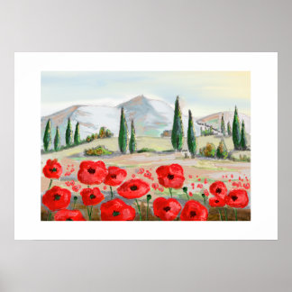 Póster Coquelicots en fête fleurs rouges.