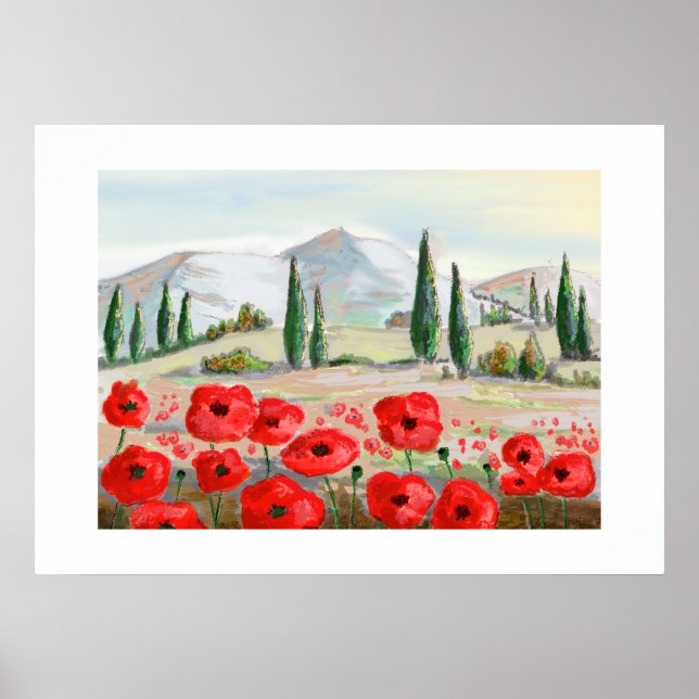 Póster Coquelicots en fête fleurs rouges. (Frente)