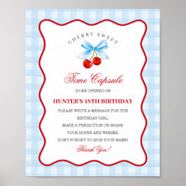 Póster Coqueta azul dulce cereza Bow Gingha Cápsula del t