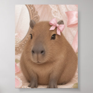 Póster coqueta capybara lazo rosa 
