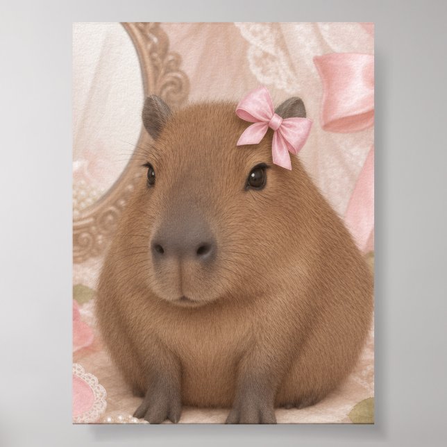 Póster coqueta capybara lazo rosa  (Frente)