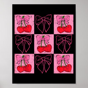 Póster Coqueta Cuadro Rosa y Lazo Rojo y Cerezas Valent