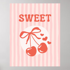 Póster Coqueta de Cereza Dulce Cartel Rosa Rayado para Ni