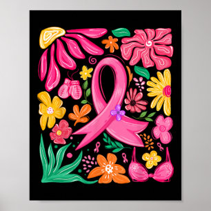 Póster Coqueta De Flor Boho Bow Conciencia Sobre El Cánce