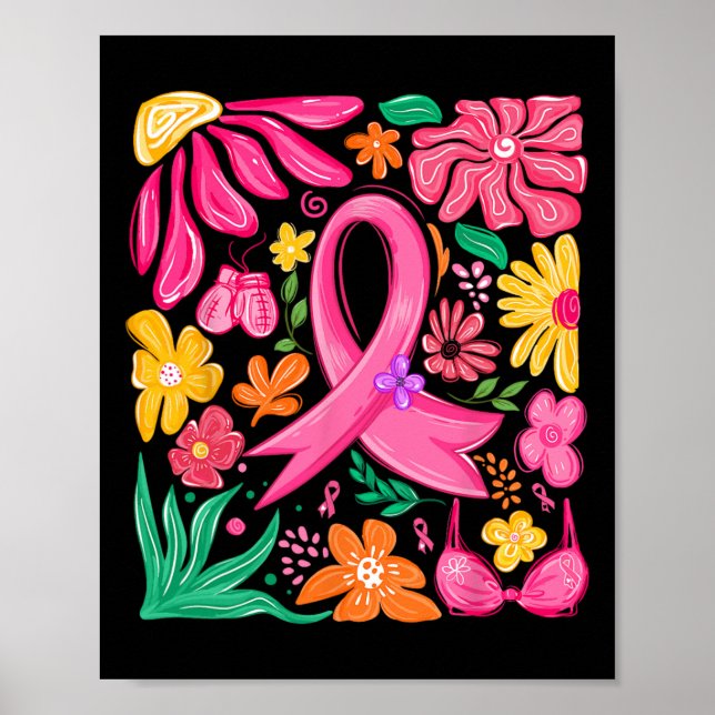 Póster Coqueta De Flor Boho Bow Conciencia Sobre El Cánce (Frente)