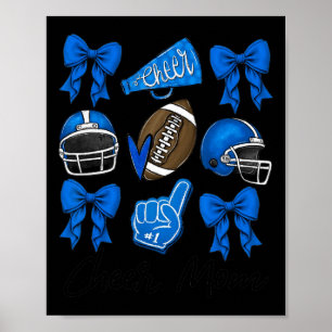 Póster Coqueta de fútbol Bow Cheer Mom Blue
