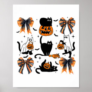 Póster Coqueta de Halloween para gato negro dobla calabaz