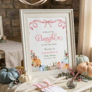 Póster Coqueta de lazo rosa A Little Pumpkin Baby Shower