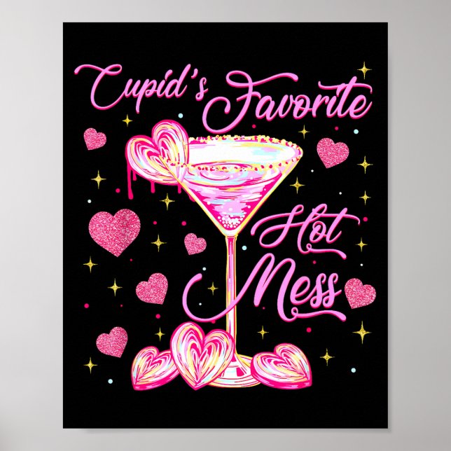 Póster Coqueta Desorden de Cupido Martini de San Valentín (Frente)