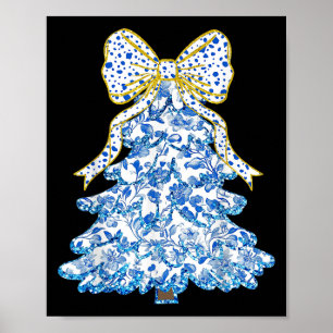 Póster Coqueta floral azul barre árbol de Navidad Chinois