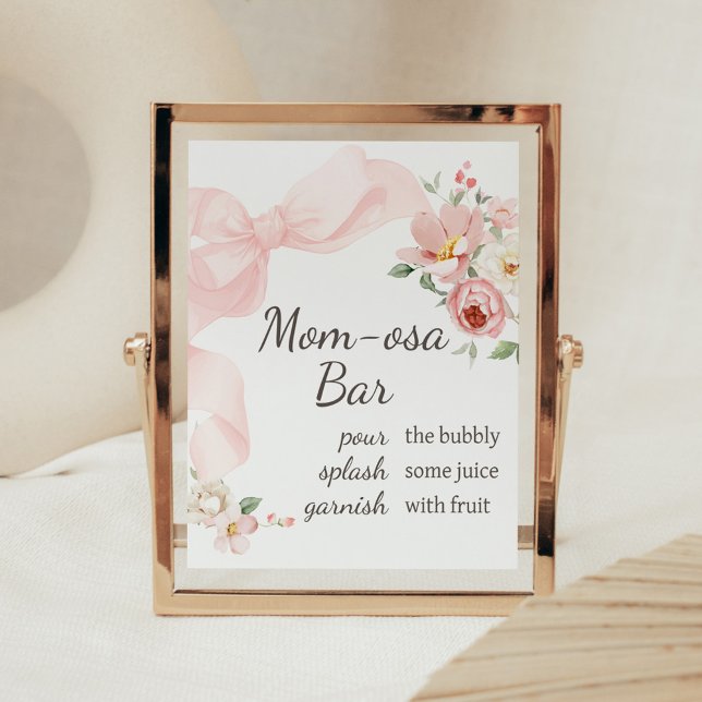 Póster Coqueta floral bebé en el bar Bloom Mom Osa (Baby in Bloom Floral Coquette Mom Osa Bar Sign)