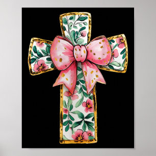 Póster Coqueta floral de la cruz cristiana dobla religión
